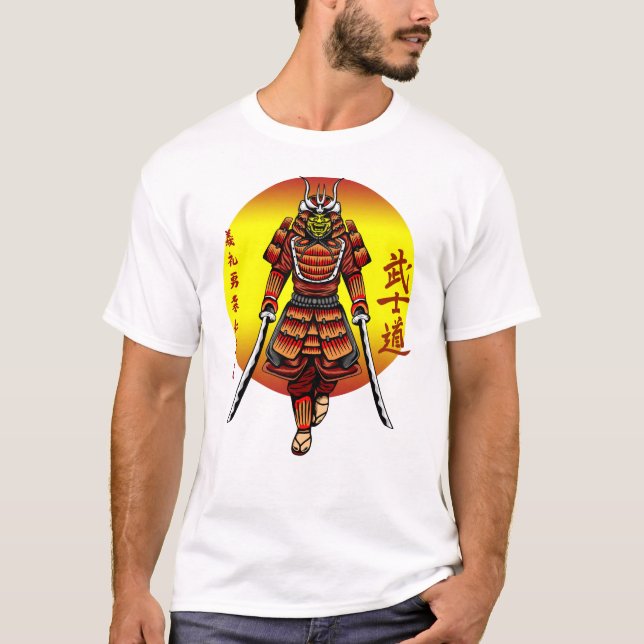 Cool Retro Armored Samurai mit 2 Katanas T-Shirt (Vorderseite)
