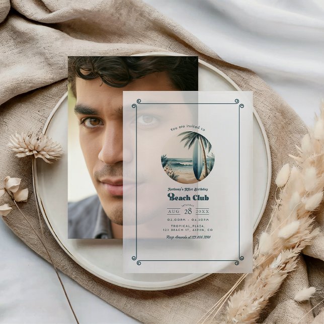 Cool Retro Beach Club Geburtstagsparty (Cool Retro Beach Club Birthday Party Vellum Invitations)
