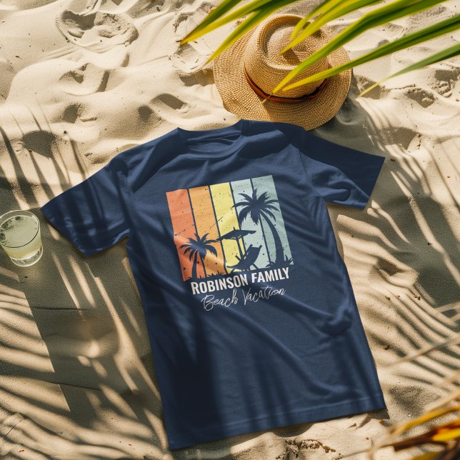 Cool Retro Beach Urlaub Familienreise Navy Blue T-Shirt (Von Creator hochgeladen)