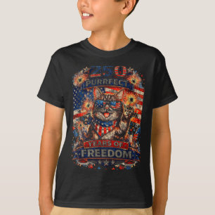 Cool Retro Cat 250 Jahre Patriotisch Amerikanisch T-Shirt