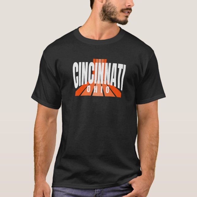 Cool Retro Cincinnati Orange Cincinnati OH Fa T-Shirt (Vorderseite)