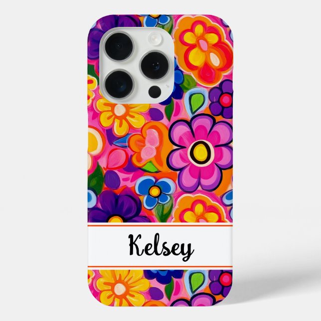 Cool Retro Floral Personalized Case-Mate iPhone Hülle (Rückseite)