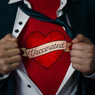 Cool Retro Fun Red Heart With Banner Vaccinated T-Shirt