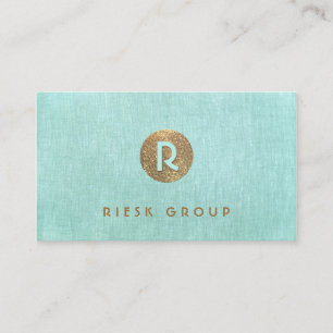Cool Retro Gold Monogram Modern Aqua Blue Visitenkarte
