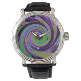 Cool Retro Lila und Chartreuse Liquid Art Swirl Armbanduhr