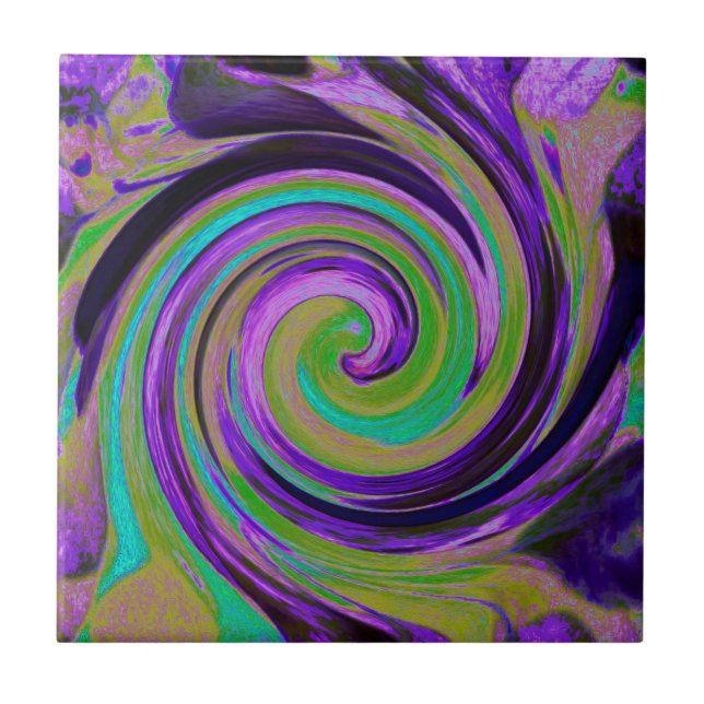Cool Retro Lila und Chartreuse Liquid Art Swirl Fliese (Vorderseite)