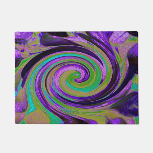 Cool Retro Lila und Chartreuse Liquid Art Swirl Fußmatte (Vorderseite)