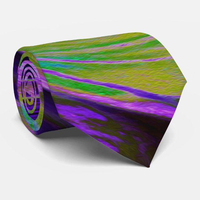 Cool Retro Lila und Chartreuse Liquid Art Swirl Krawatte (Gerollt)