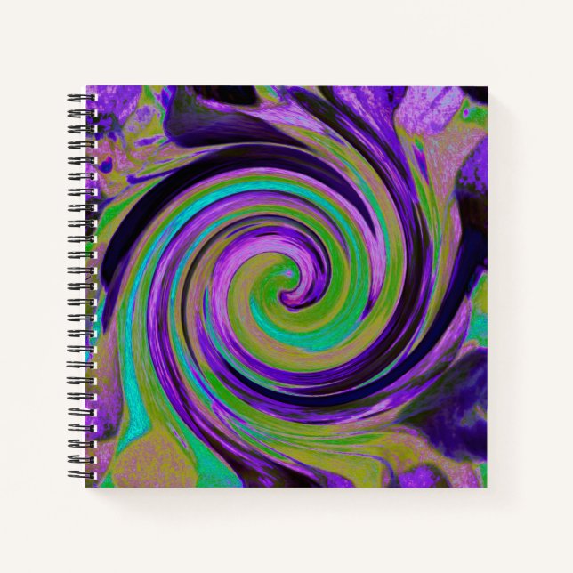 Cool Retro Lila und Chartreuse Liquid Art Swirl Notizbuch (Vorderseite)