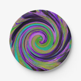 Cool Retro Lila und Chartreuse Liquid Art Swirl Pappteller