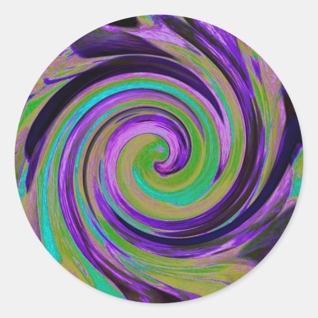 Cool Retro Lila und Chartreuse Liquid Art Swirl Runder Aufkleber (Vorderseite)
