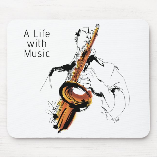 Cool Retro Man Playing Alto Saxophone - Jazz Mousepad (Vorne)