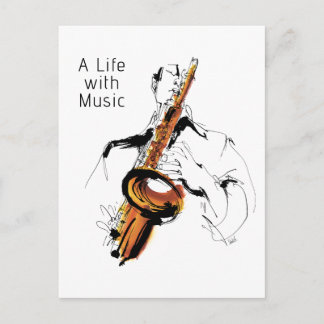 Cool Retro Man Playing Alto Saxophone - Jazz Postkarte
