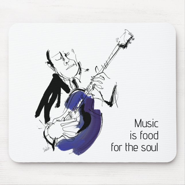 Cool Retro Man Playing Guitar - Jazz Music Art Mousepad (Vorne)