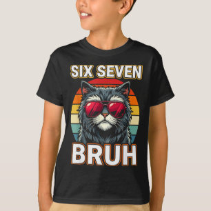 Cool Retro Sechs Sieben Bruh Katze Sungles Meme 67 T-Shirt