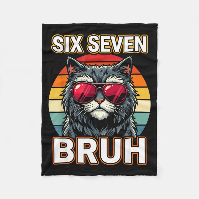 Cool Retro Six Seven Bruh Cat Sungles Meme 67  Fleecedecke (Vorderseite)