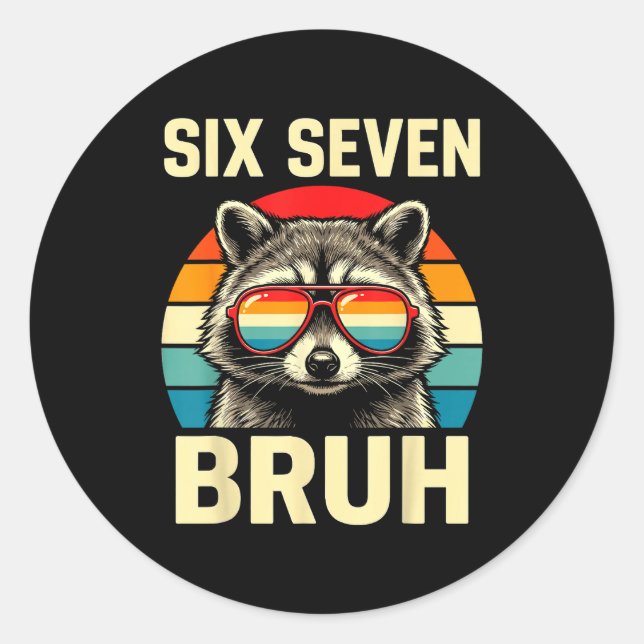 Cool Retro Six Seven Bruh Raccoon Sungles Meme 67  Runder Aufkleber (Vorderseite)