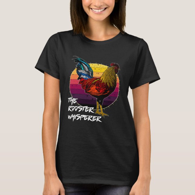 Cool Retro Sunset Silhouette Male Chicken Rooster  T-Shirt (Vorderseite)