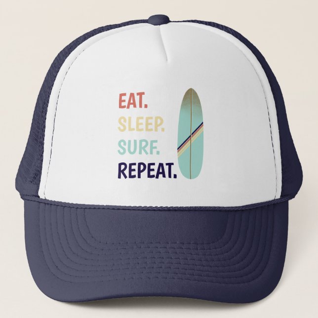 Cool Retro Vintag Blue Surfboard Surfer Truckerkappe (Vorderseite)