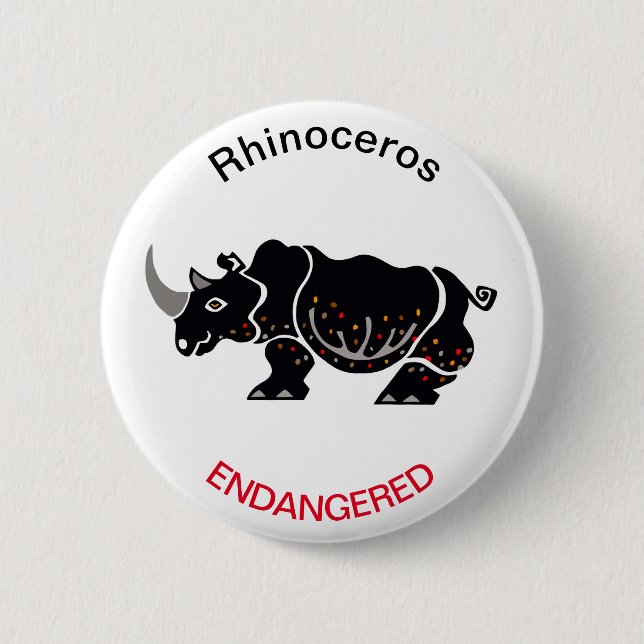 Cool RHINOCEROS - Gefährdete Tiergrafik - Button (Vorderseite)