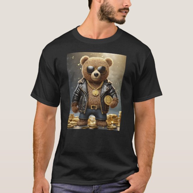 Cool Rich Bitcoin Teddy Bear Illustration Graphic  T-Shirt (Vorderseite)