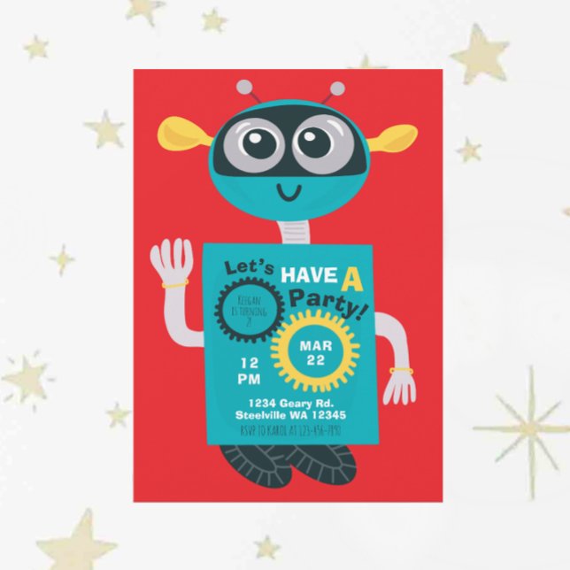 Cool Robot Boys Second Birthday Invitation Einladung (Von Creator hochgeladen)