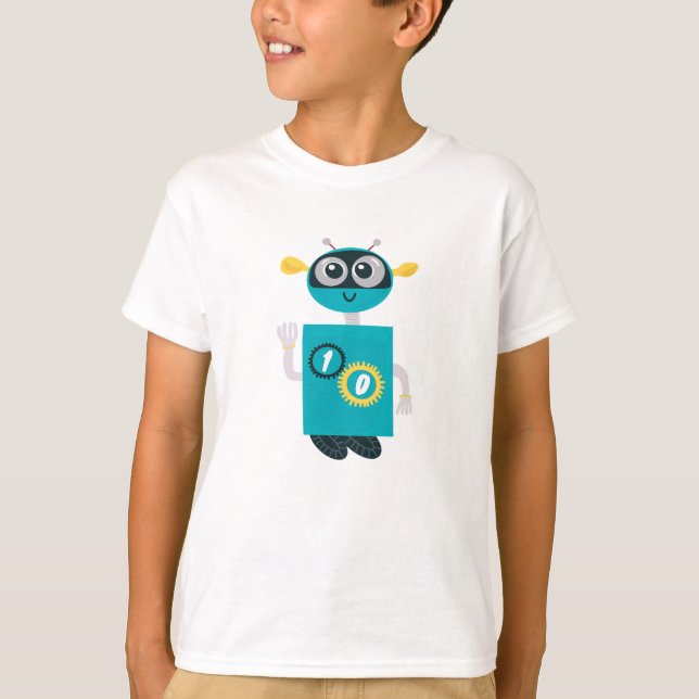 Cool Robot Custom Age Boys Birthday  T-Shirt (Vorderseite)