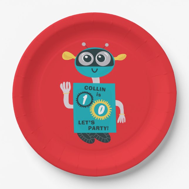 Cool Robot Custom Boys Birthday  Pappteller (Vorderseite)