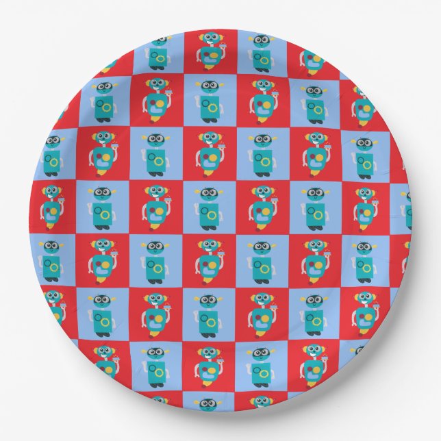 Cool Robot Pattern Boys Birthday Pappteller (Vorderseite)