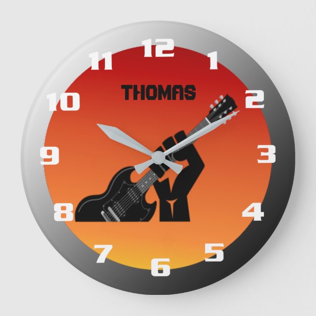 Cool Rock Guitar Monogramm Große Wanduhr (Vorderseite)