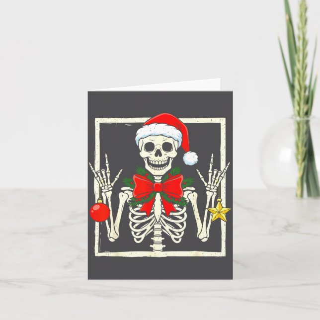 Cool Rocker Skeleton Santa Hat Christmas Punk Rock Karte (Vorderseite)