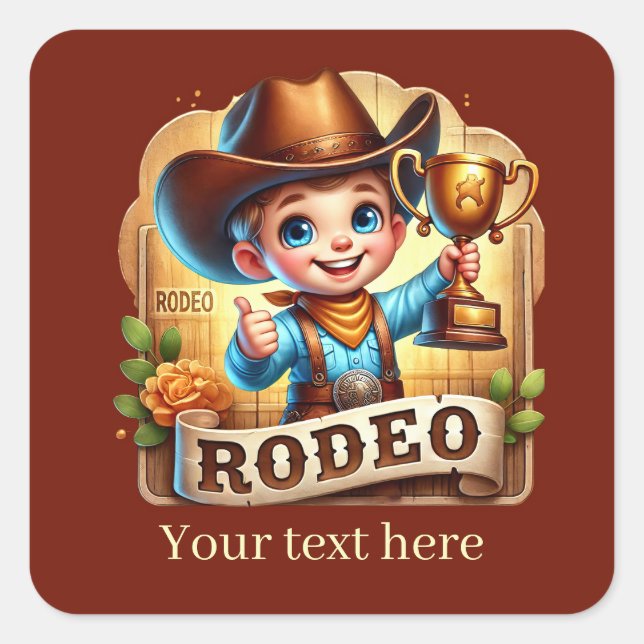 Cool Rodeo Cowboy fügen Text Quadratischer Aufkleber (Vorderseite)