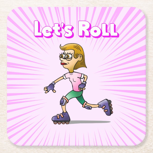 Cool Roller Skaten Girl Rechteckiger Pappuntersetzer (Vorderseite)