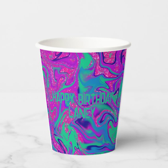 Cool rosa Aquamariner Glitzer Girl Birthday Slime  Pappbecher (Vorderseite)