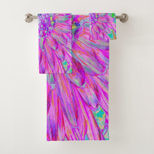 Cool rosa Blau und Lila Künstlerische Dahlia Blüte Badhandtuch Set (Insitu)