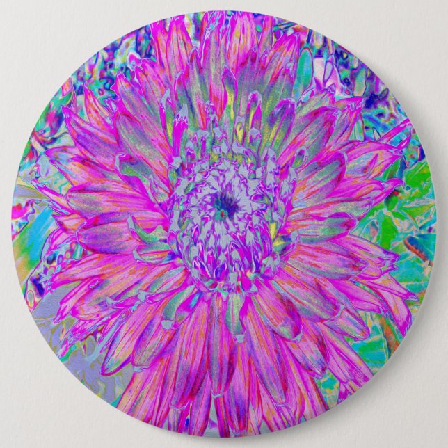 Cool rosa Blau und Lila Künstlerische Dahlia Blüte Button (Vorderseite)