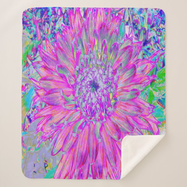 Cool rosa Blau und Lila Künstlerische Dahlia Blüte Sherpadecke (Vorderseite)
