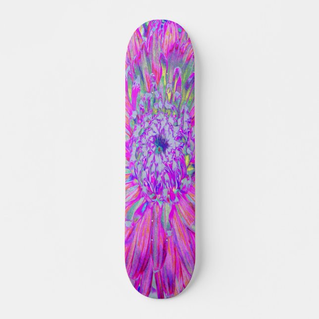 Cool rosa Blau und Lila Künstlerische Dahlia Blüte Skateboard (Vorne)