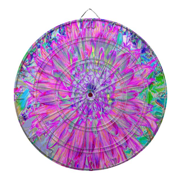 Cool-rosa, blaue und Lila Kaktus-Dahlia-Explosion Dartscheibe (vorne)