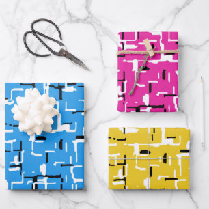 Cool-rosa-grünes Lila-gelbes Muster Geschenkpapier Set