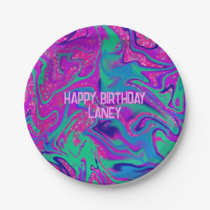 Cool rosa Lila Glitzer Girl Birthday Slime Party Pappteller