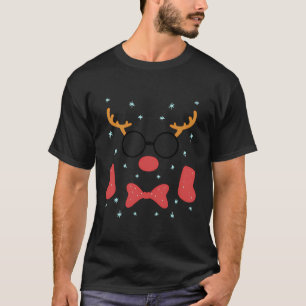 Cool Rudolph Red Nose Face Weihnachtsfeier T-Shirt