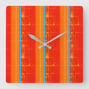 Cool Rustic Blue Orange Yellow Red Stripes Quadratische Wanduhr