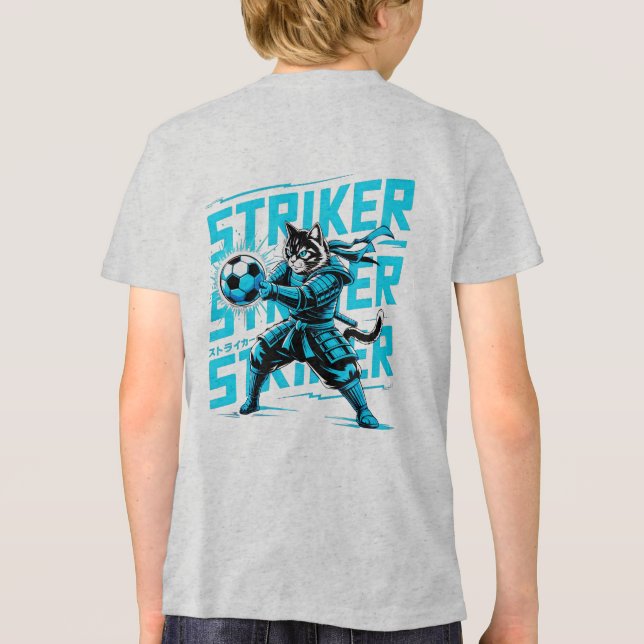  Cool Samurai Cat Soccer Striker - Gift for soccer Tri-Blend Shirt (Rückseite)