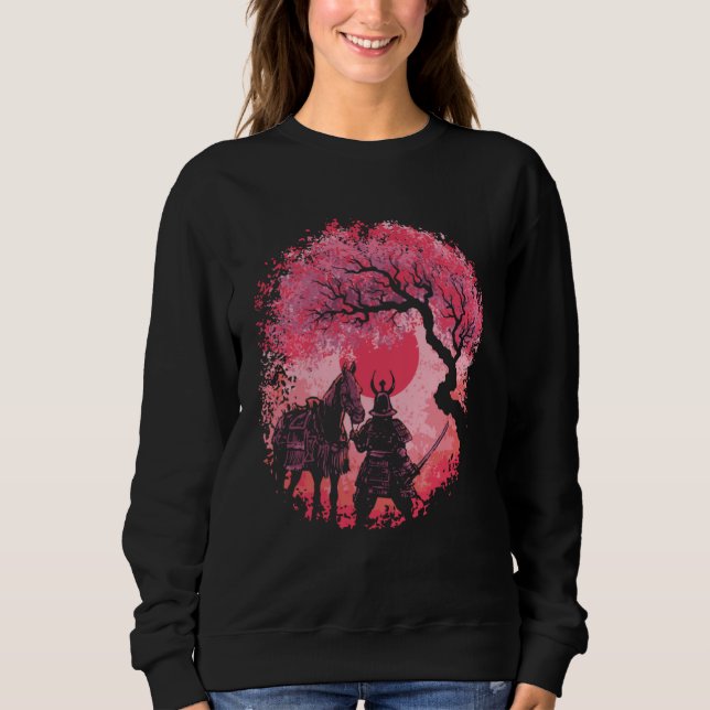 Cool Samurai Moon Cherry Blossom Tree Sweatshirt (Vorderseite)