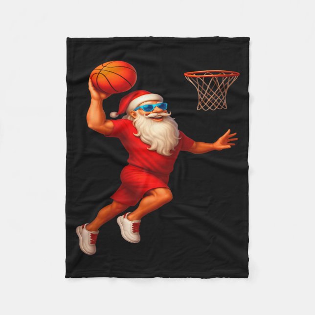 Cool Santa Basketball Player Dunking Xmas Christma Fleecedecke (Vorderseite)
