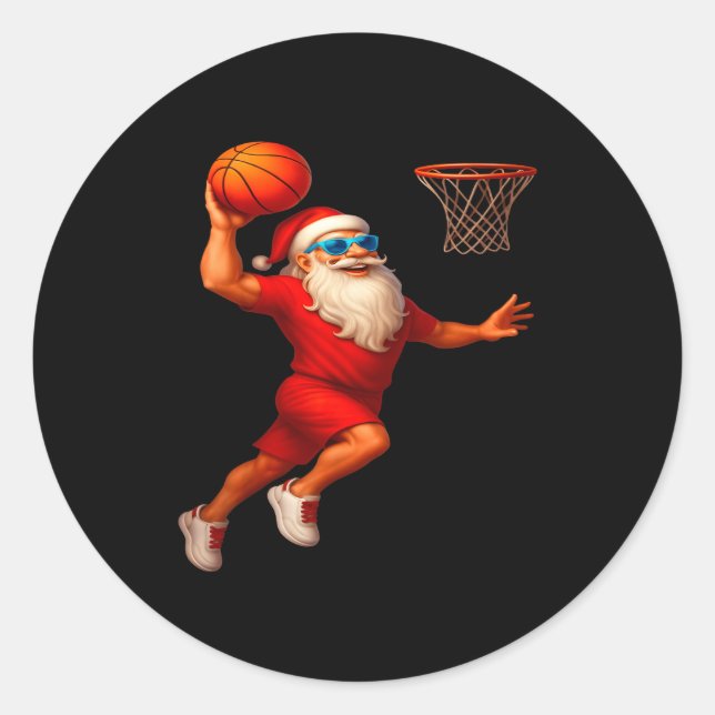 Cool Santa Basketball Player Dunking Xmas Christma Runder Aufkleber (Vorderseite)