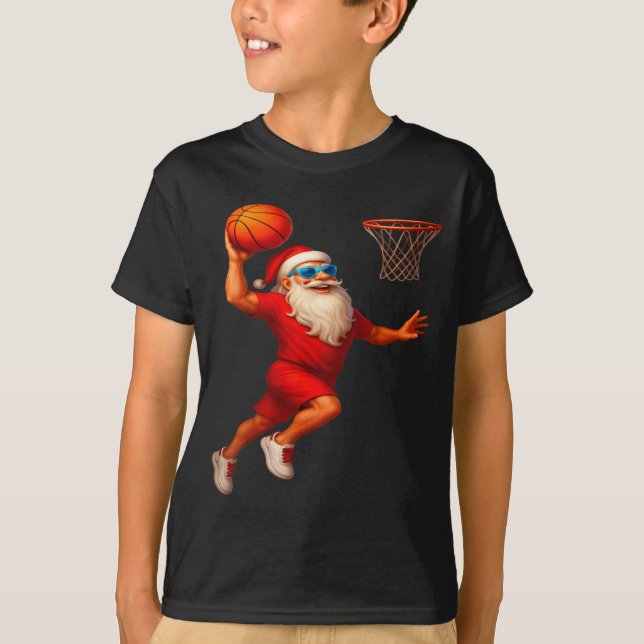 Cool Santa Basketball Player Dunking Xmas Christma T-Shirt (Vorderseite)