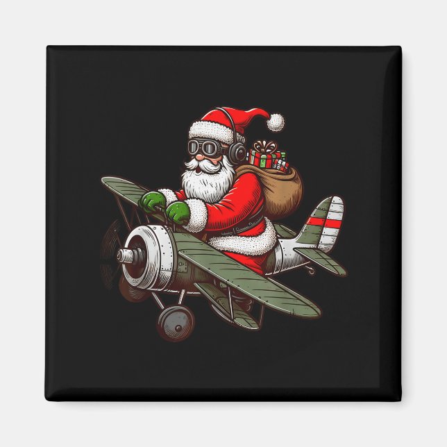 Cool Santa Claus Flying Airplane Pajama Christmas  Magnet (Vorne)