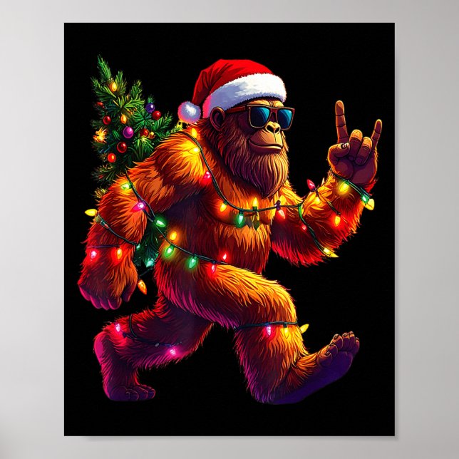 Cool Santa Hat Bigfoot Christmas Lights Festive Ho Poster (Vorne)